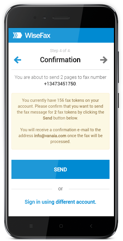 The best online fax services - WiseFax Confirmation Mobile Screen