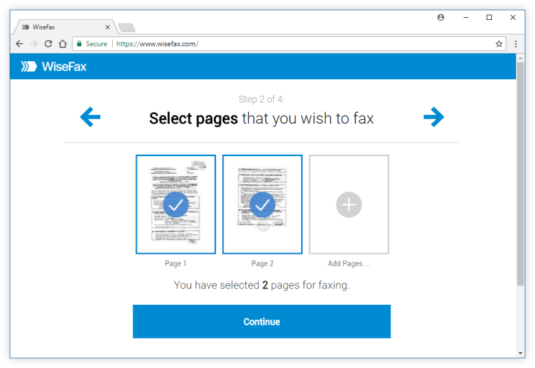 Fax documents online - Select pages