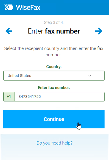 Enter fax number