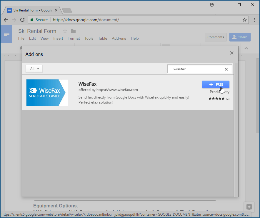 Add WiseFax to Google Docs