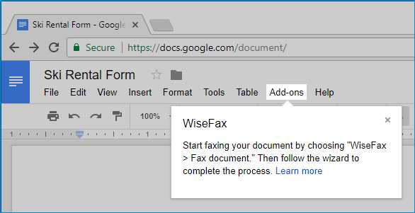 Send fax from Google Docs with WiseFax