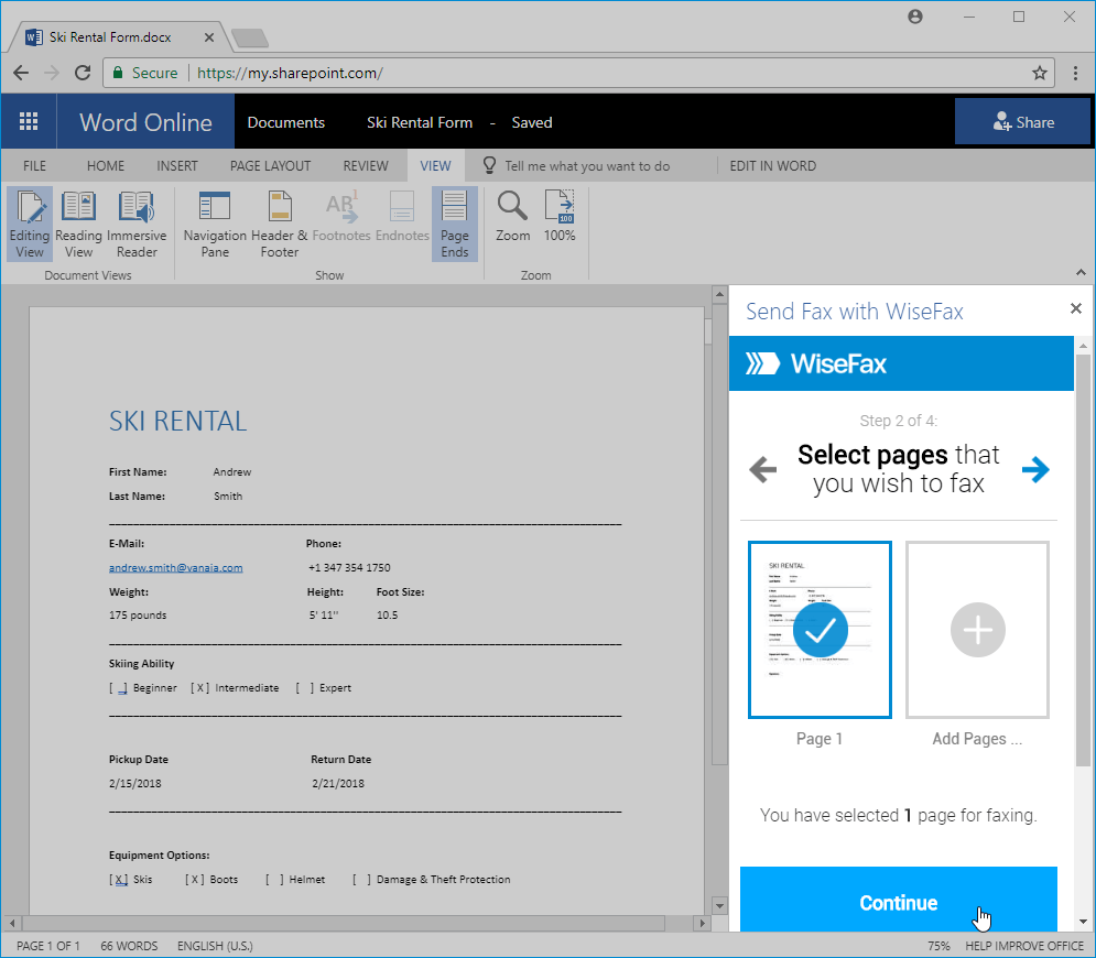 Send fax from Office 365 with WiseFax