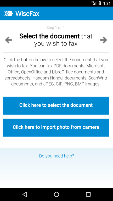 Android fax app WiseFax