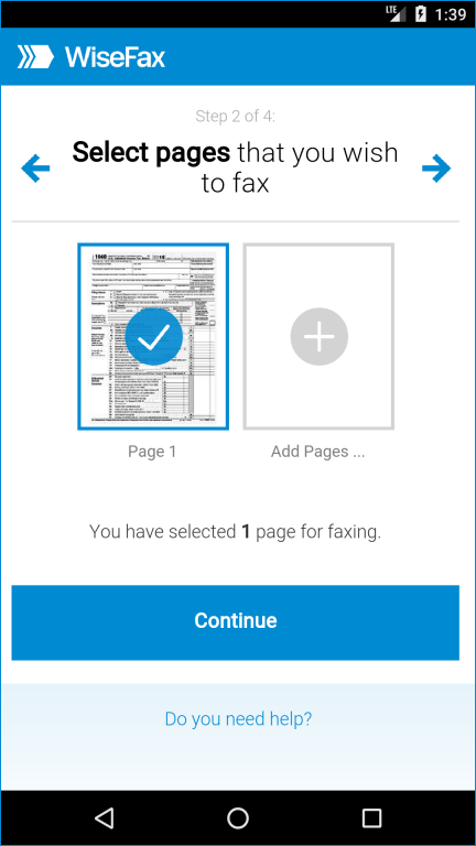Android fax app WiseFax