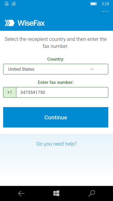 Send fax from Windows phone