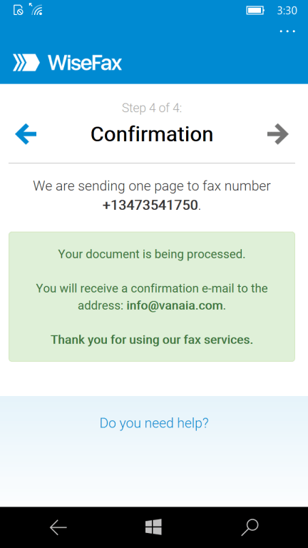 Send fax from Windows phone