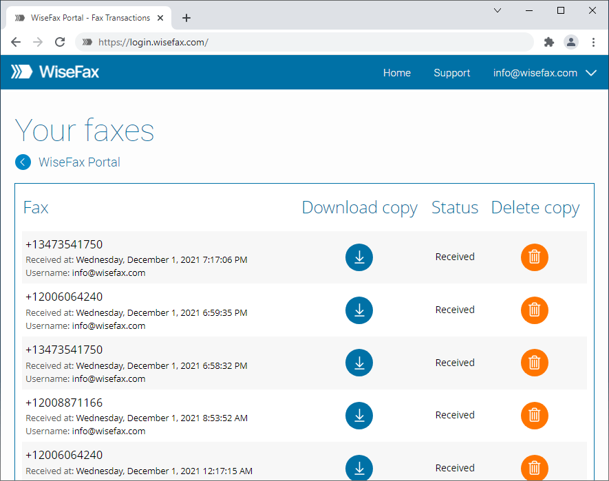 Get fax number and receive faxes with WiseFax