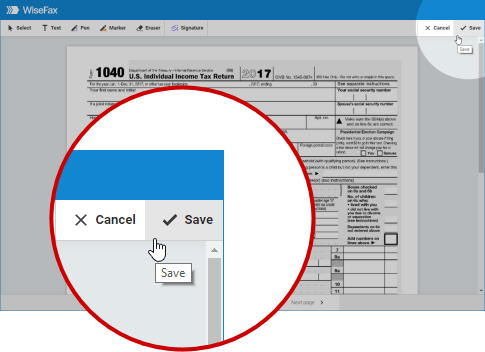 Correct and fax a document with WiseFax