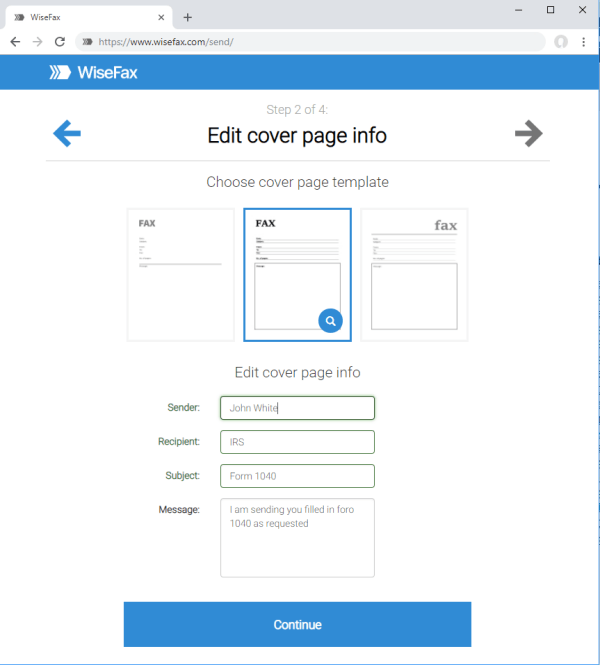 Add cover sheet to WiseFax