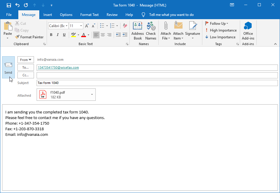 Send email to fax from Outlook