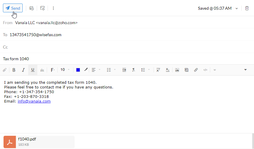 Send fax from Zoho Mail