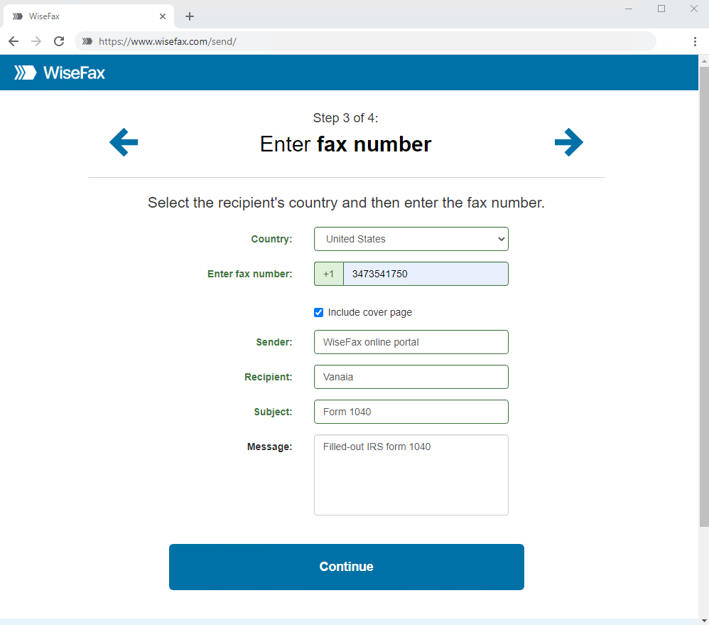 Prepare JPG for faxing with WiseFax - Enter fax number