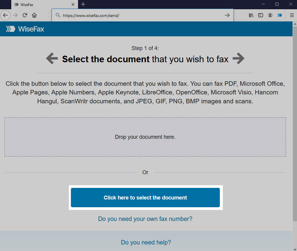 Firefox - Send fax - Select the document